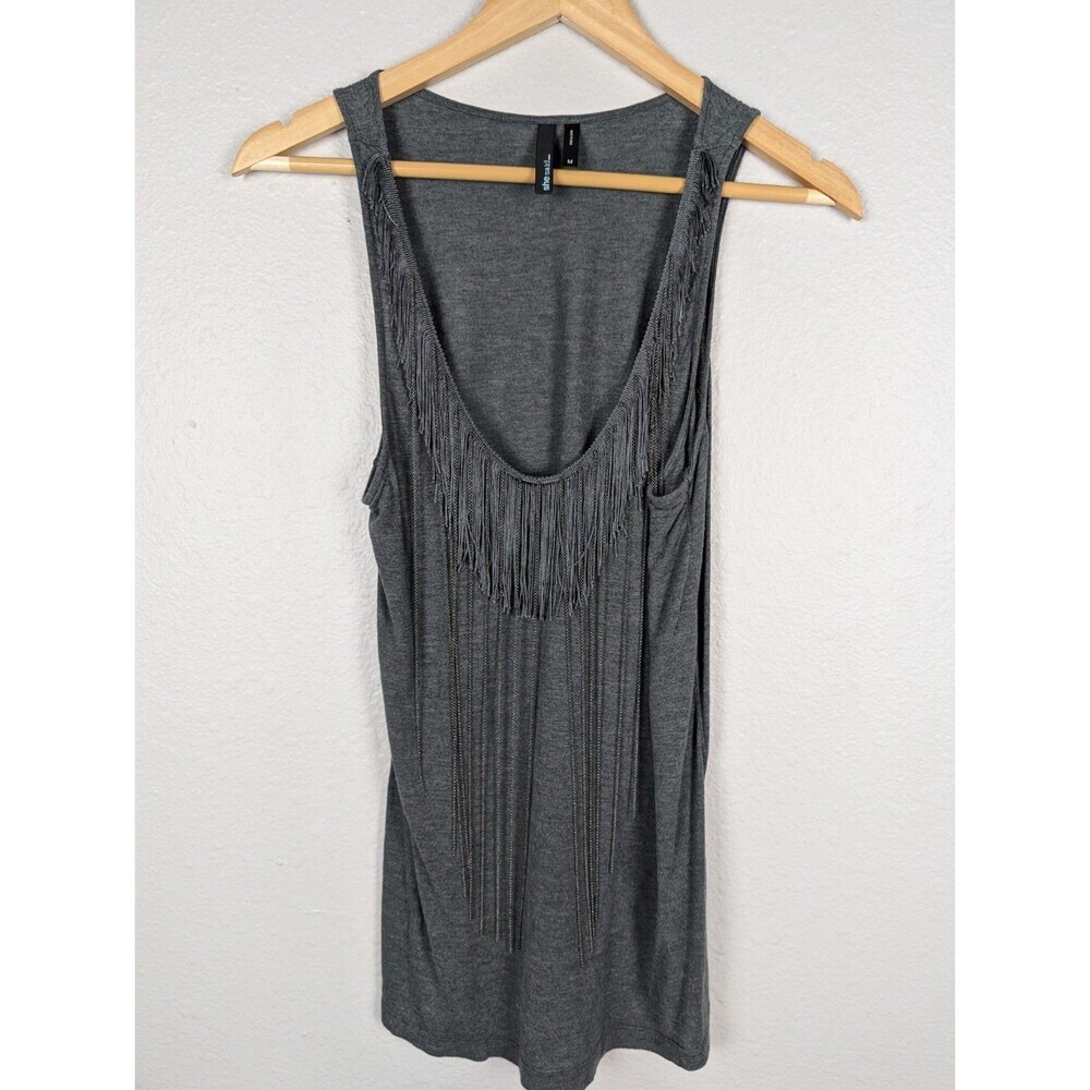 She Said Gray Sleeveless Tasseled Chain‎ Tank Top Medium